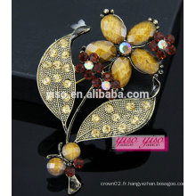 Broche fleur acrylique en strass artificiel rond